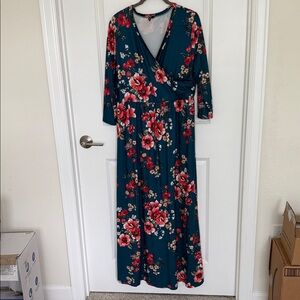 Zattcas Bohemian Floral Maxi Dress - Teal and Red XL